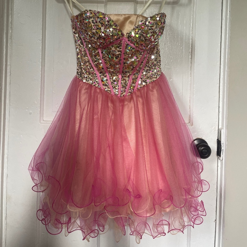 Pink Sleeveless Corset Sequined Dress